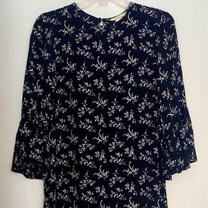 Ditzy Floral Tunic Dress Ruffled Bell Sleeves Office Boho Flowy Grannycore